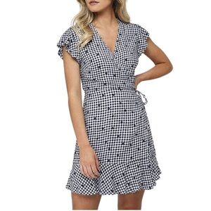 Rails Navy Leanne Gingham Wrap Dress -‎ XS